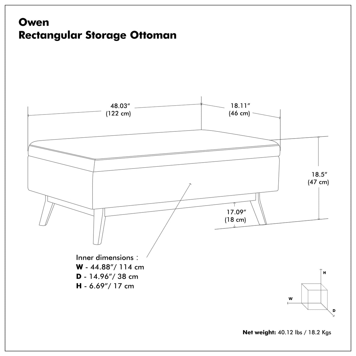 Midnight Black Vegan Leather | Owen Rectangular Table Ottoman in Vegan Leather