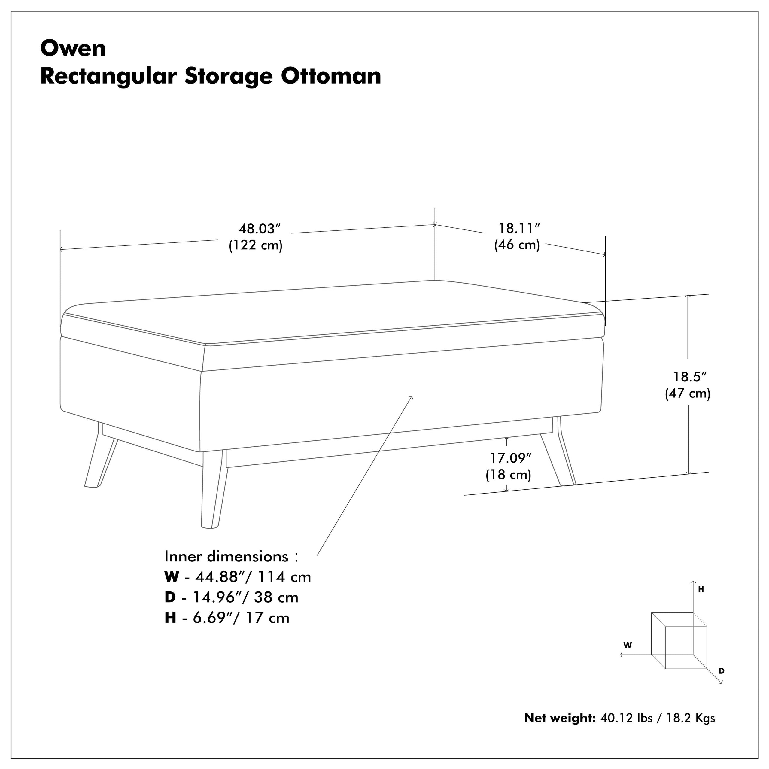 Midnight Black Vegan Leather | Owen Rectangular Table Ottoman in Vegan Leather