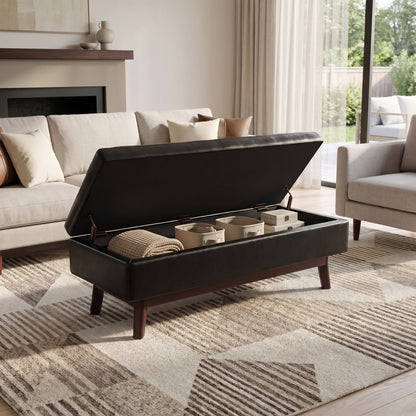 Midnight Black Vegan Leather | Owen Rectangular Table Ottoman in Vegan Leather