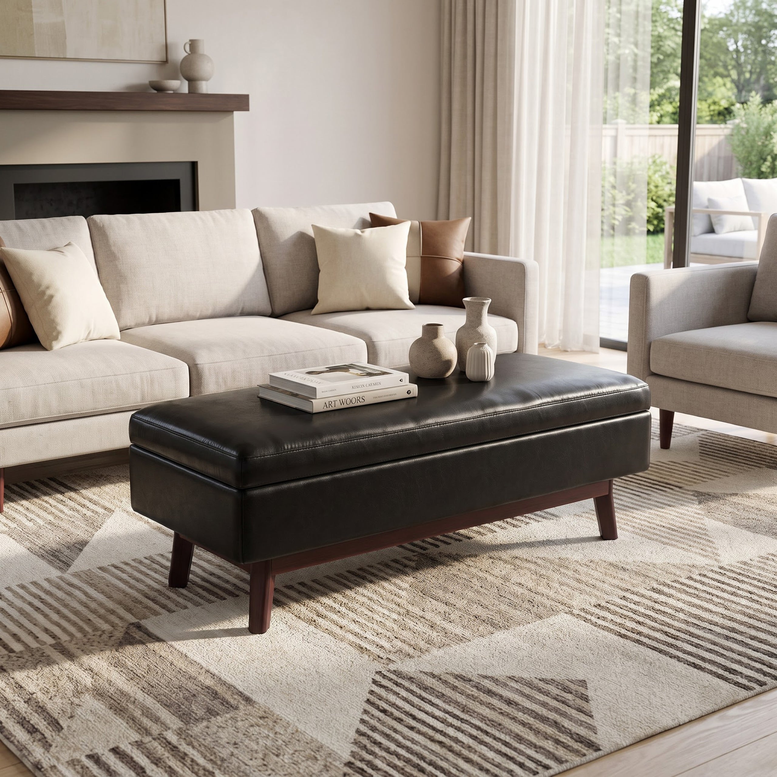 Midnight Black Vegan Leather | Owen Rectangular Table Ottoman in Vegan Leather