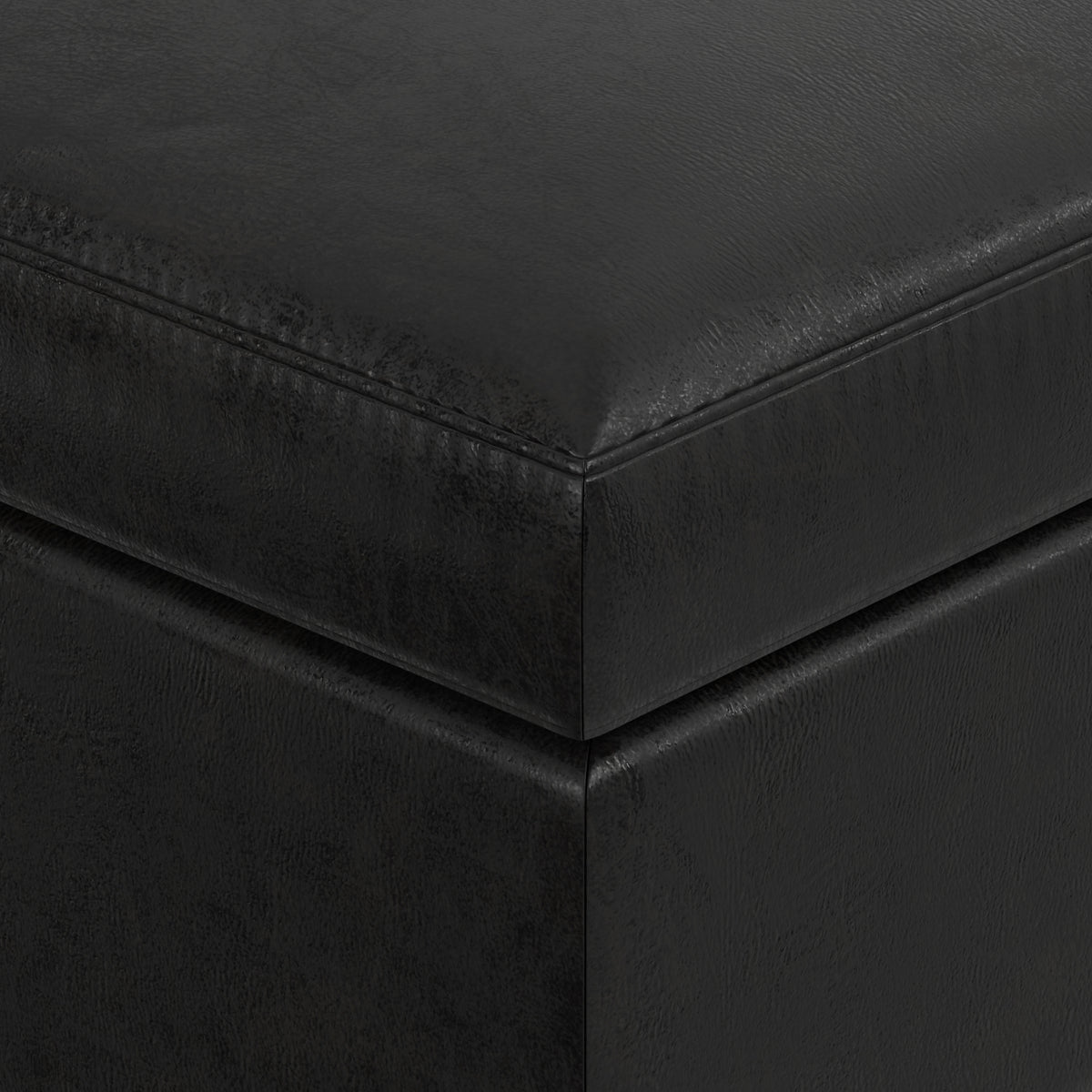 Distressed Black Distressed Vegan Leather | Owen Small Coffee Table Ottoman in Distressed Vegan Leather