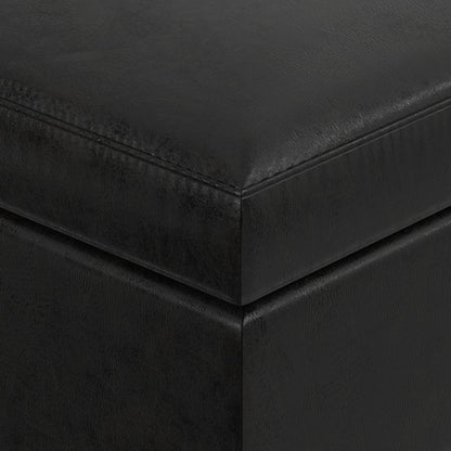 Distressed Black Distressed Vegan Leather | Owen Small Coffee Table Ottoman in Distressed Vegan Leather