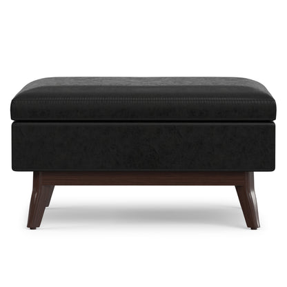 Distressed Black Distressed Vegan Leather | Owen Small Coffee Table Ottoman in Distressed Vegan Leather