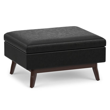 Distressed Black Distressed Vegan Leather | Owen Small Coffee Table Ottoman in Distressed Vegan Leather