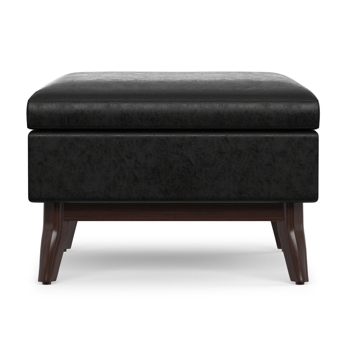 Distressed Black Distressed Vegan Leather | Owen Small Coffee Table Ottoman in Distressed Vegan Leather