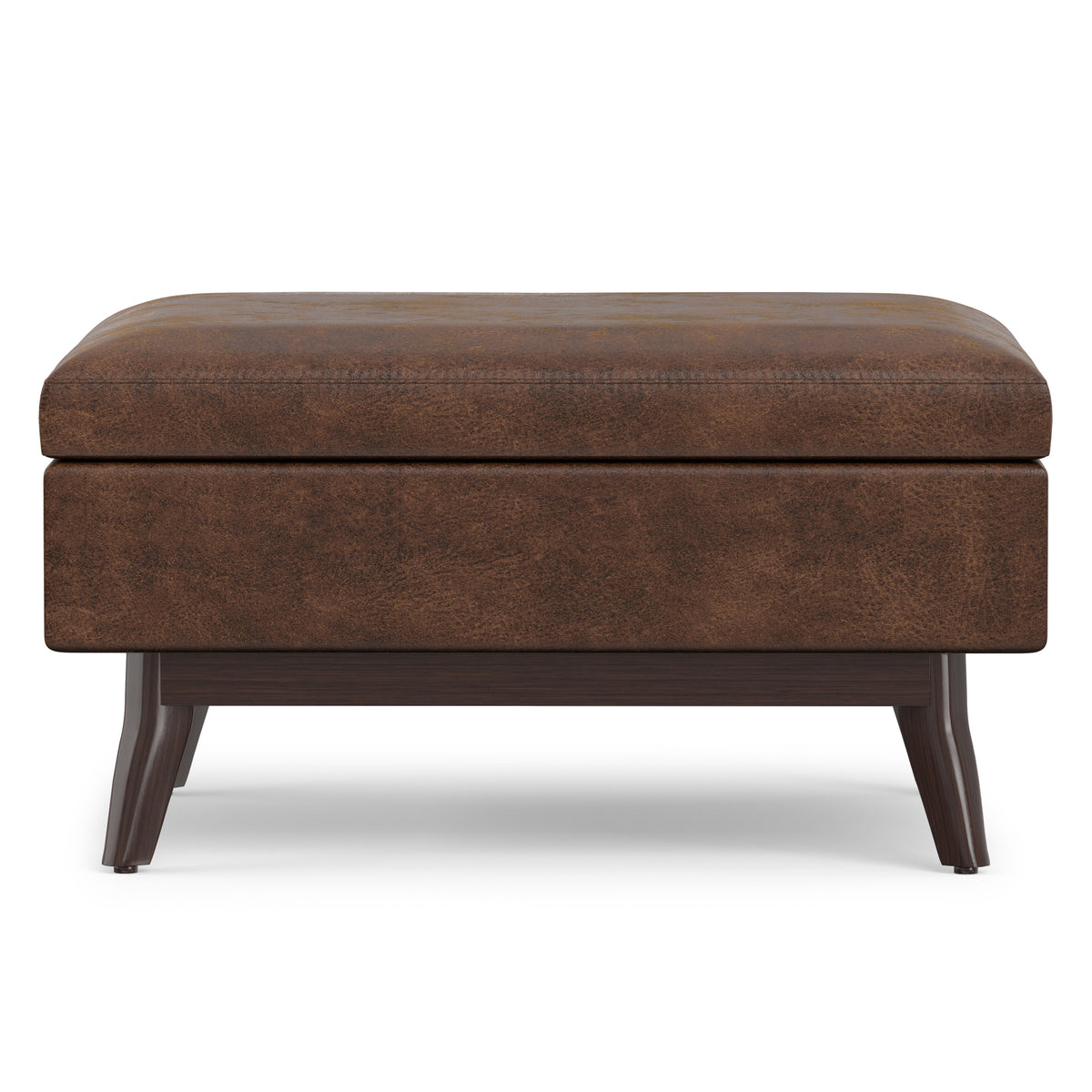 Distressed Chestnut Brown Distressed Vegan Leather | Owen Small Coffee Table Ottoman in Distressed Vegan Leather