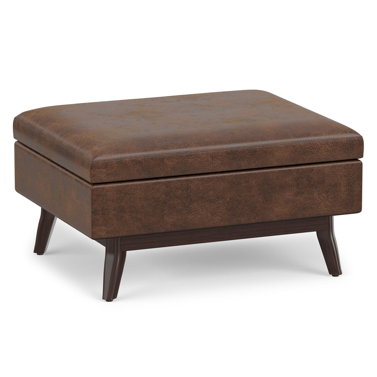 Distressed Chestnut Brown Distressed Vegan Leather | Owen Small Coffee Table Ottoman in Distressed Vegan Leather