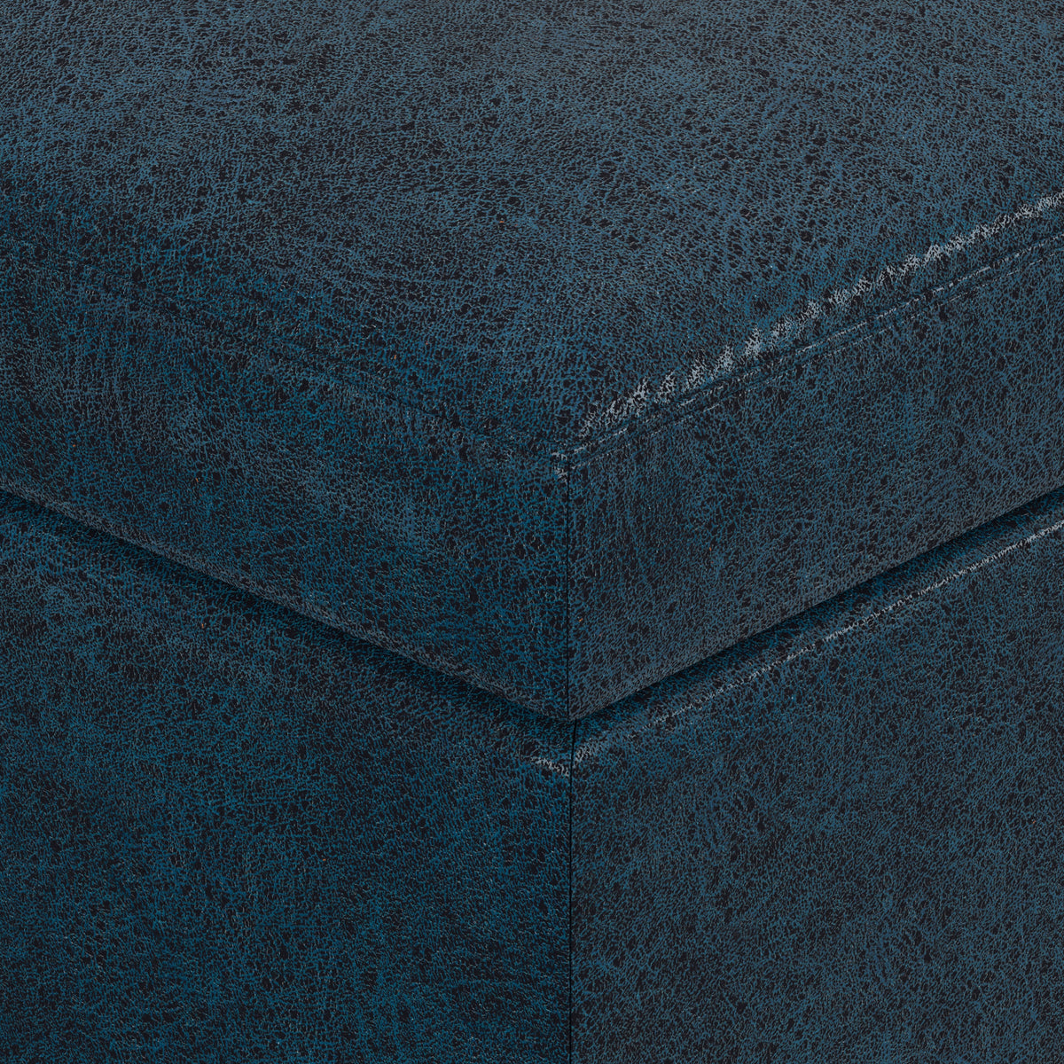 Distressed Dark Blue Distressed Vegan Leather | Owen Small Coffee Table Ottoman in Distressed Vegan Leather