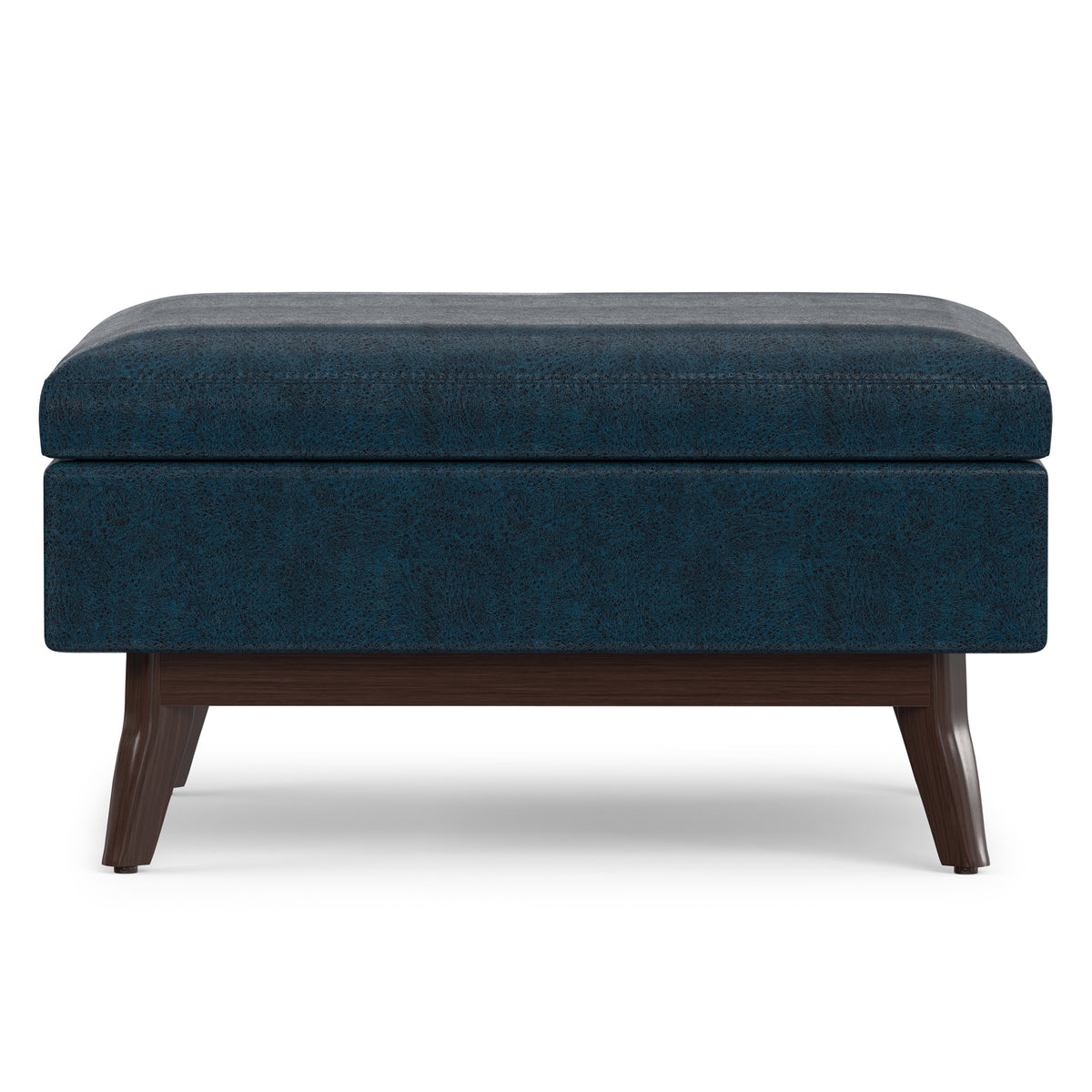 Distressed Dark Blue Distressed Vegan Leather | Owen Small Coffee Table Ottoman in Distressed Vegan Leather