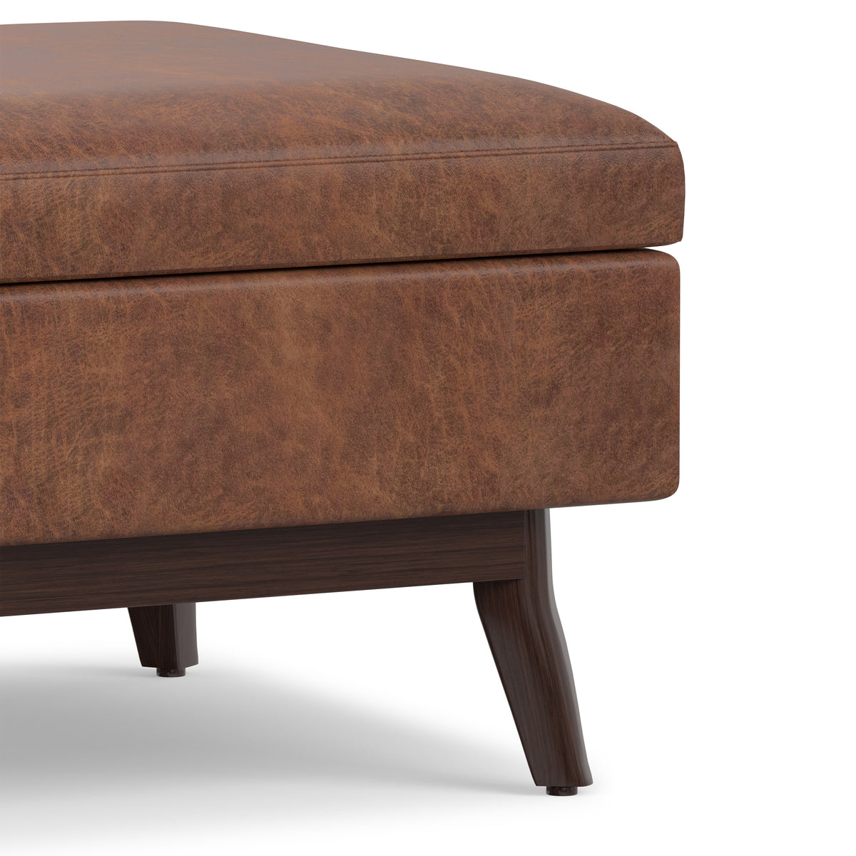 Distressed Saddle Brown Distressed Vegan Leather | Owen Small Coffee Table Ottoman in Distressed Vegan Leather
