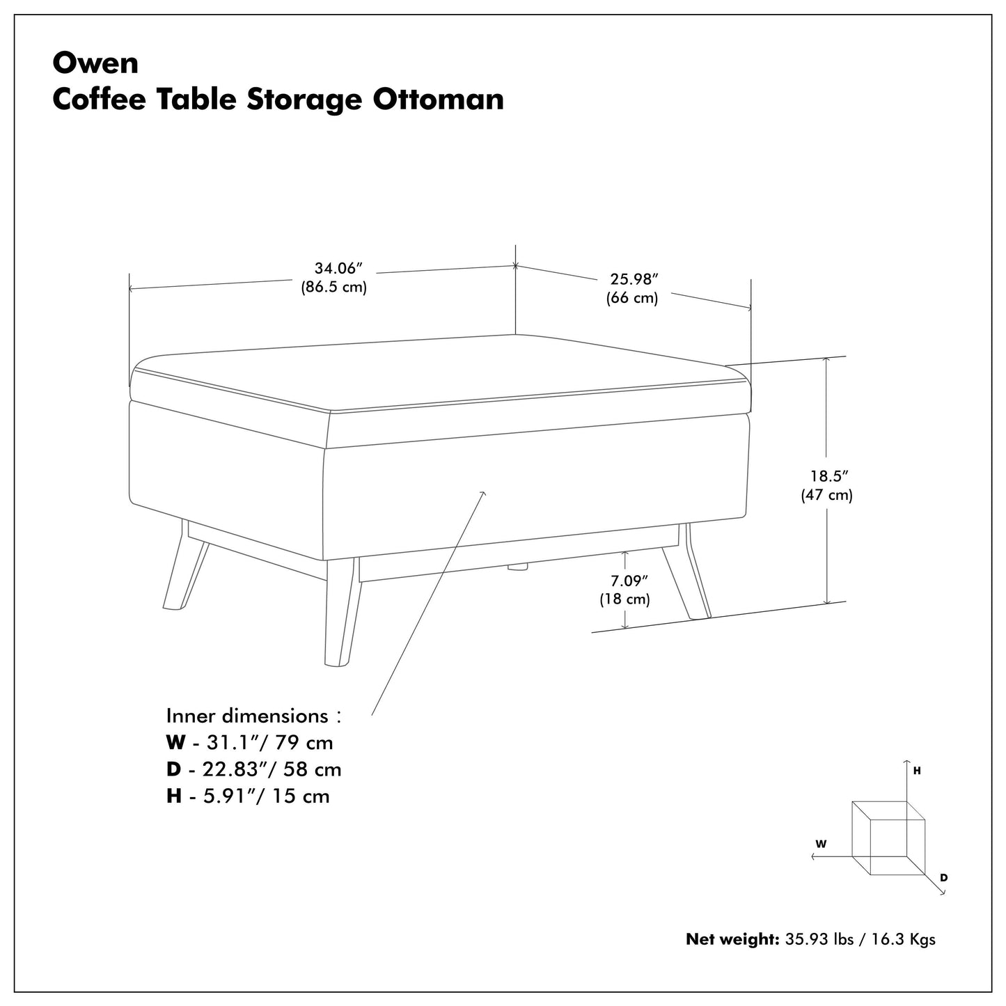 Distressed Grey Taupe Distressed Vegan Leather | Owen Coffee Table Ottoman with Storage