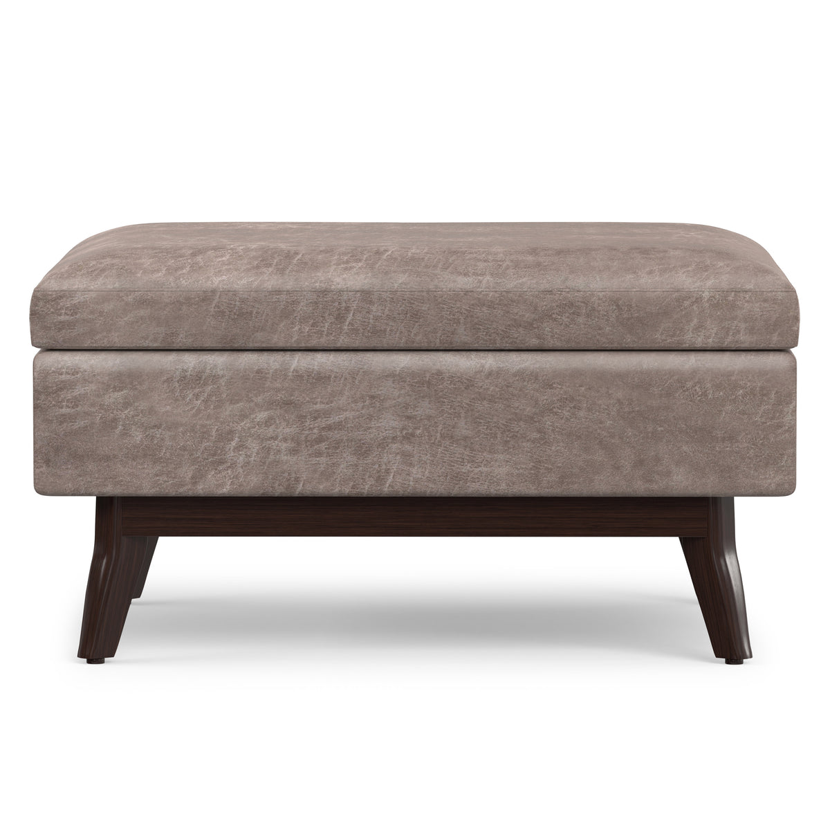 Distressed Grey Taupe Distressed Vegan Leather | Owen Coffee Table Ottoman with Storage