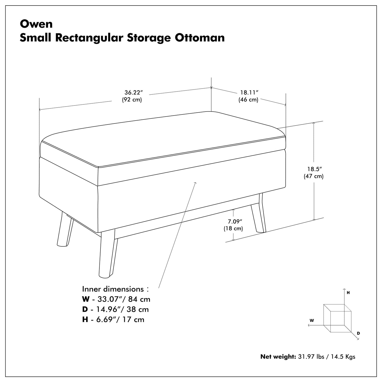 Distressed Black Distressed Vegan Leather | Owen Small Rectangular Storage Ottoman in Distressed Vegan Leather