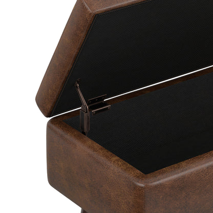 Distressed Chestnut Brown Distressed Vegan Leather | Owen Small Rectangular Storage Ottoman in Distressed Vegan Leather