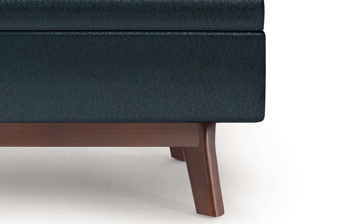 Distressed Dark Blue Distressed Vegan Leather | Owen Small Rectangular Storage Ottoman