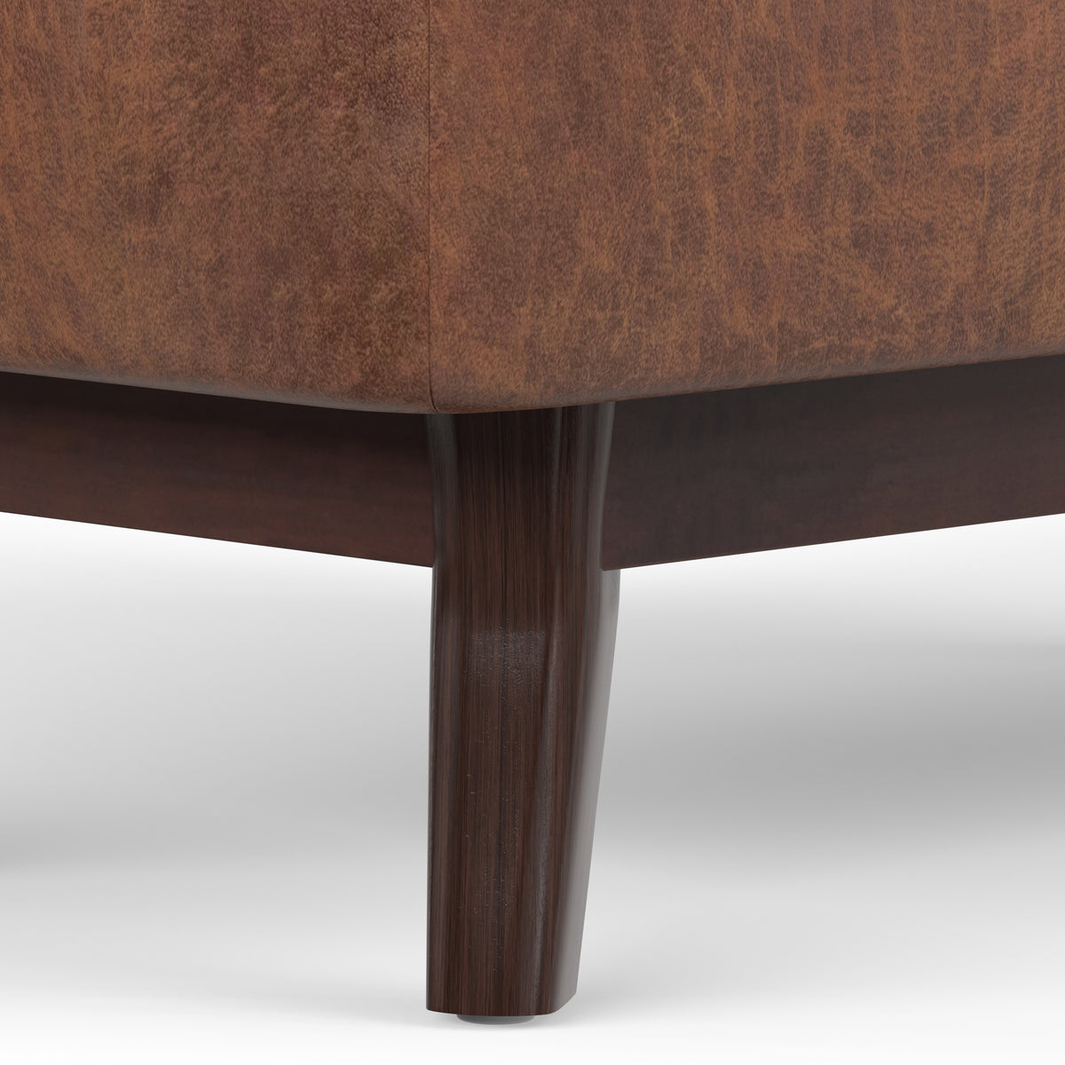 Distressed Saddle Brown Distressed Vegan Leather | Owen Small Rectangular Storage Ottoman in Distressed Vegan Leather