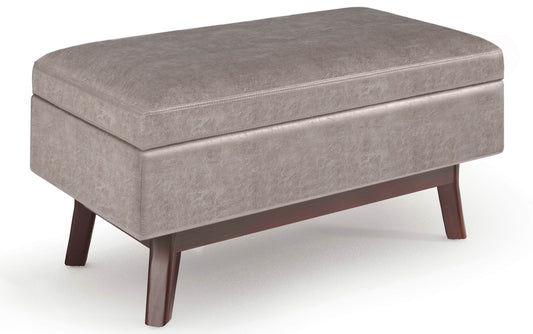 Distressed Grey Taupe Distressed Vegan Leather | Owen Small Rectangular Storage Ottoman