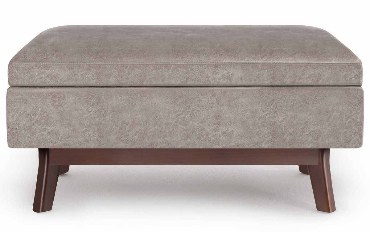 Distressed Grey Taupe Distressed Vegan Leather | Owen Small Rectangular Storage Ottoman