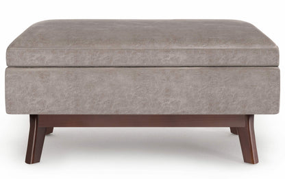Distressed Grey Taupe Distressed Vegan Leather | Owen Small Rectangular Storage Ottoman