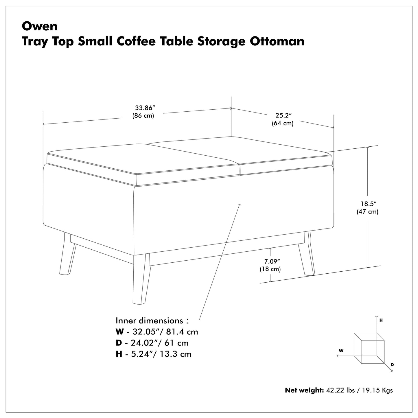 Distressed Black Distressed Vegan Leather | Owen Tray Top Small Coffee Table Storage Ottoman