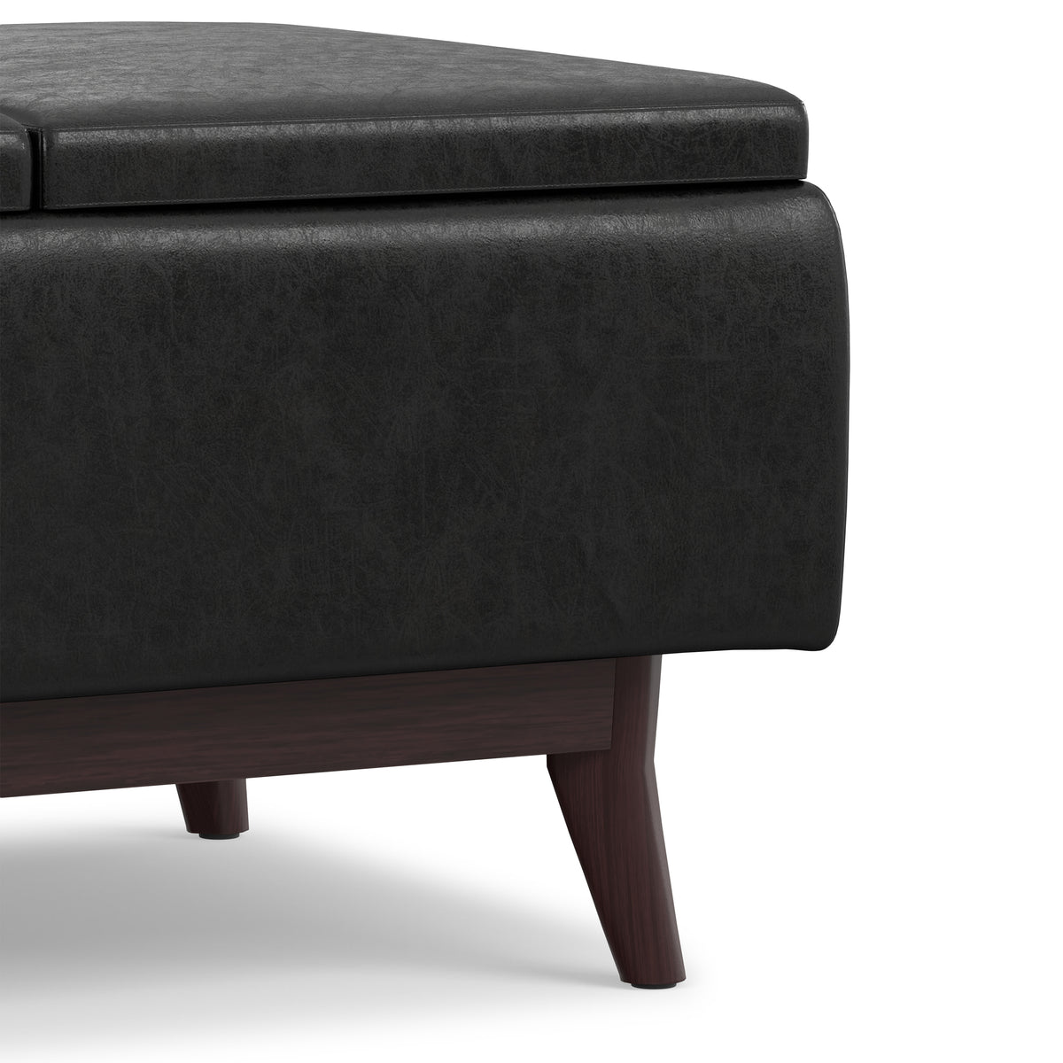 Distressed Black Distressed Vegan Leather | Owen Tray Top Small Coffee Table Storage Ottoman