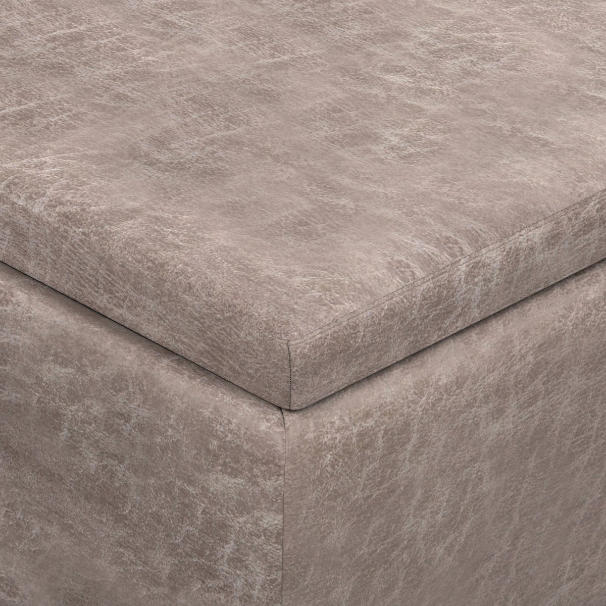 Distressed Grey Taupe Distressed Vegan Leather | Owen Tray Top Small Coffee Table Storage Ottoman