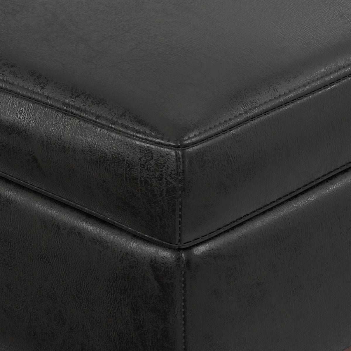 Distressed Black Distressed Vegan Leather | Owen XL Square Coffee Table Storage Ottoman in Distressed Vegan Leather