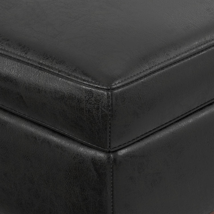 Distressed Black Distressed Vegan Leather | Owen XL Square Coffee Table Storage Ottoman in Distressed Vegan Leather