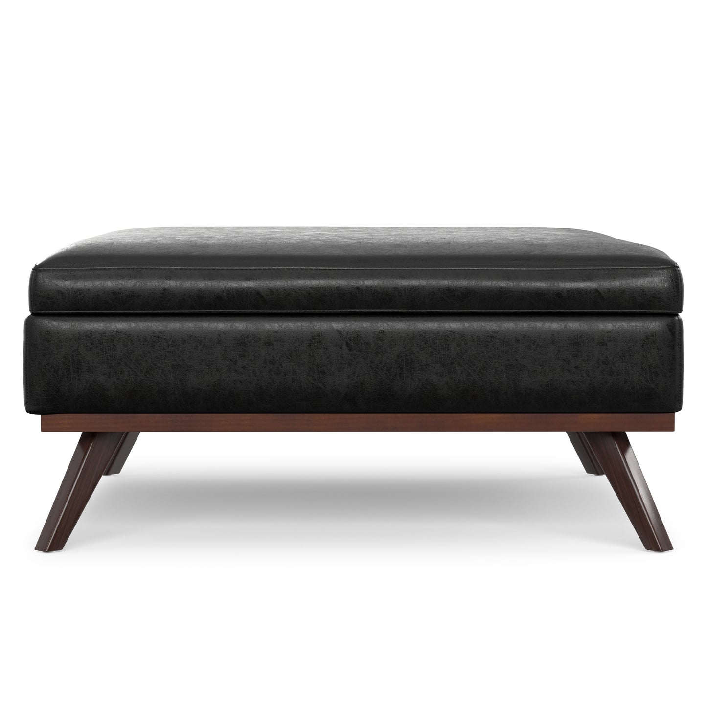 Distressed Black Distressed Vegan Leather | Owen XL Square Coffee Table Storage Ottoman in Distressed Vegan Leather