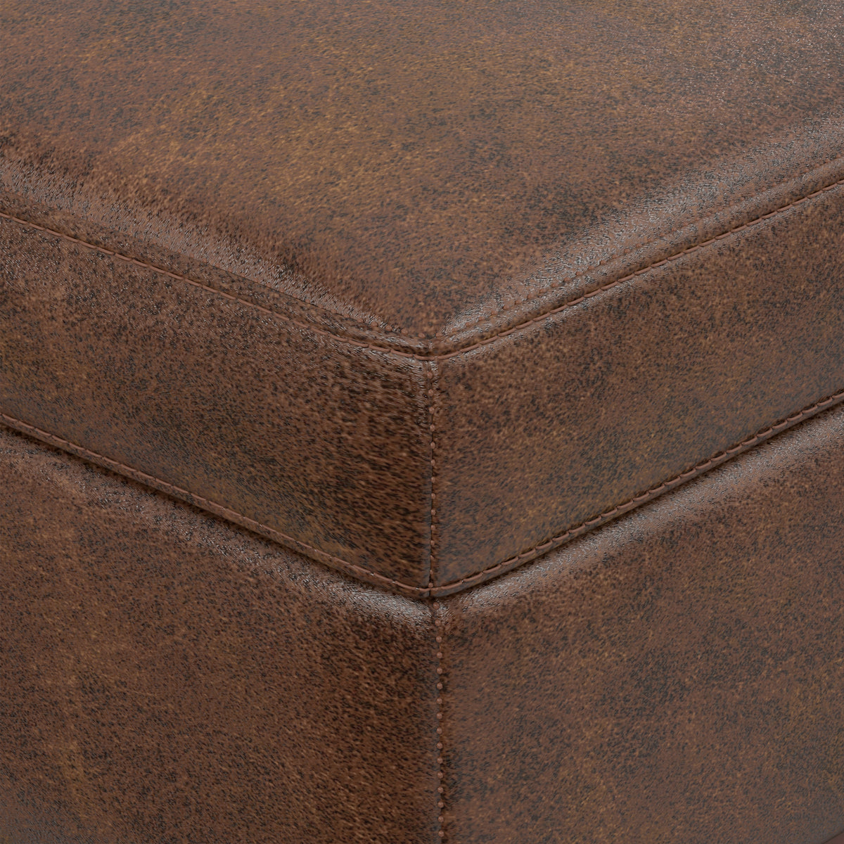 Distressed Chestnut Brown Distressed Vegan Leather | Owen XL Square Coffee Table Storage Ottoman in Distressed Vegan Leather