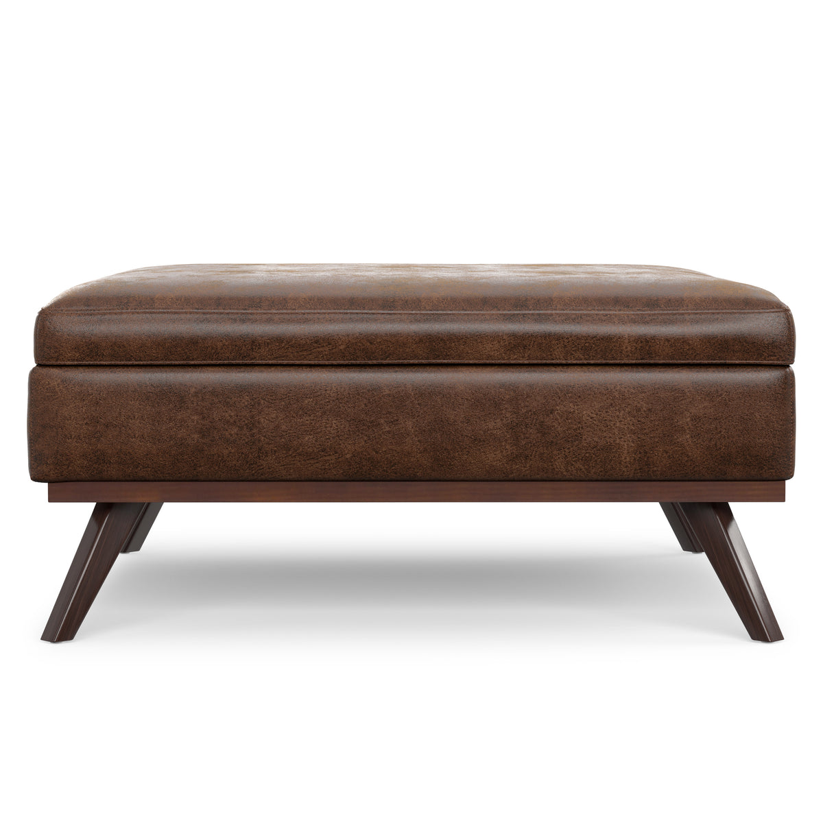 Distressed Chestnut Brown Distressed Vegan Leather | Owen XL Square Coffee Table Storage Ottoman in Distressed Vegan Leather
