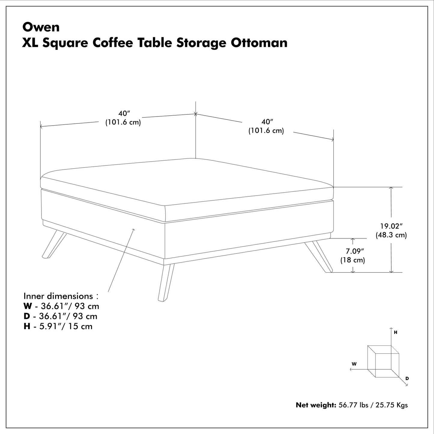 Distressed Saddle Brown Distressed Vegan Leather | Owen XL Square Coffee Table Storage Ottoman in Distressed Vegan Leather