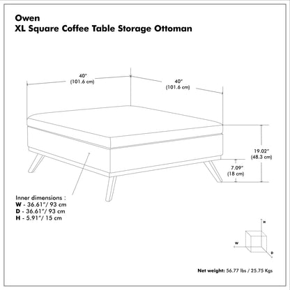 Distressed Saddle Brown Distressed Vegan Leather | Owen XL Square Coffee Table Storage Ottoman in Distressed Vegan Leather