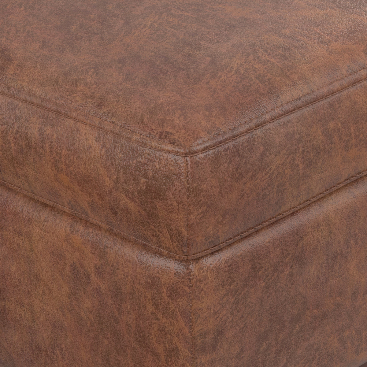 Distressed Saddle Brown Distressed Vegan Leather | Owen XL Square Coffee Table Storage Ottoman in Distressed Vegan Leather