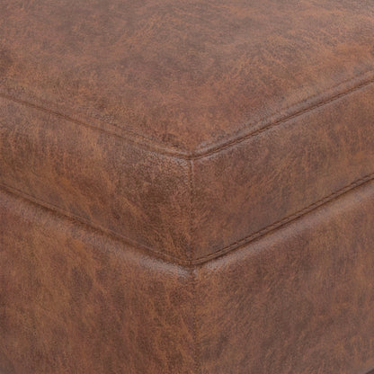 Distressed Saddle Brown Distressed Vegan Leather | Owen XL Square Coffee Table Storage Ottoman in Distressed Vegan Leather