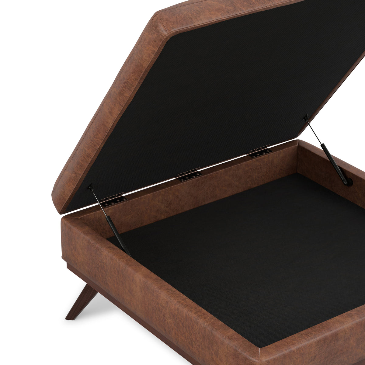 Distressed Saddle Brown Distressed Vegan Leather | Owen XL Square Coffee Table Storage Ottoman in Distressed Vegan Leather