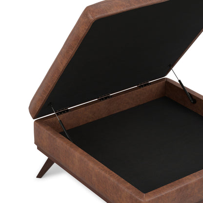 Distressed Saddle Brown Distressed Vegan Leather | Owen XL Square Coffee Table Storage Ottoman in Distressed Vegan Leather