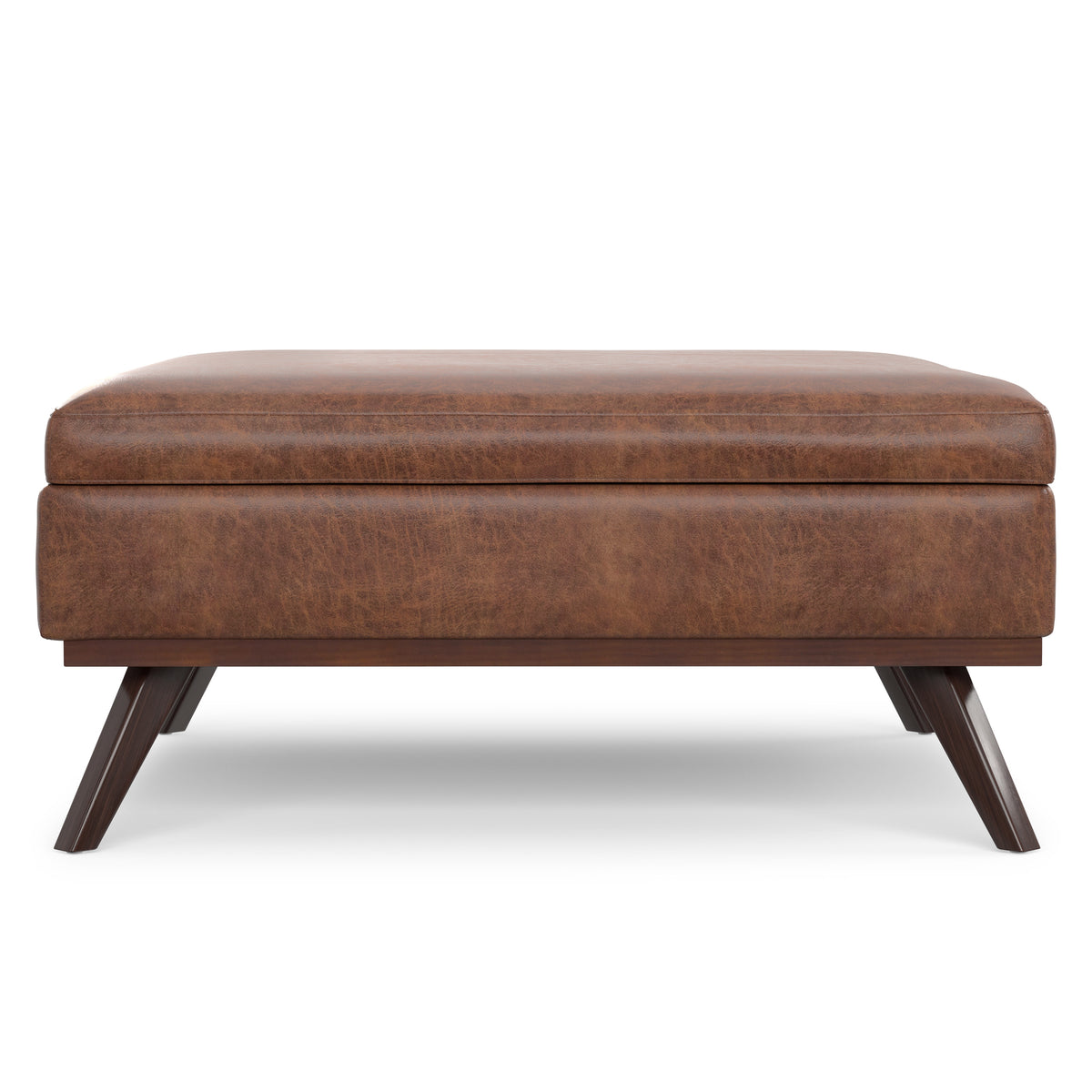 Distressed Saddle Brown Distressed Vegan Leather | Owen XL Square Coffee Table Storage Ottoman in Distressed Vegan Leather