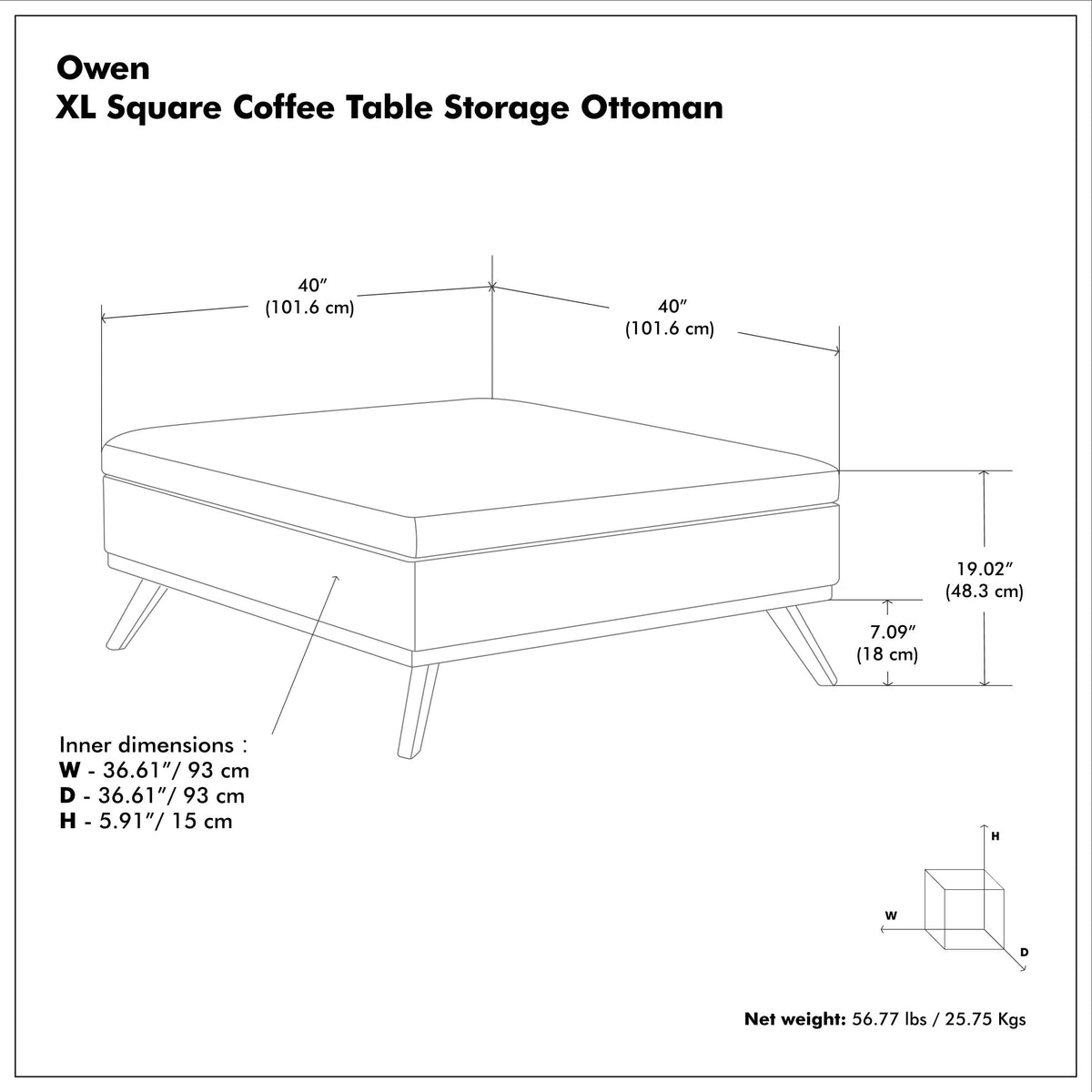 Natural Linen Style Fabric | Owen XL Square Coffee Table Storage Ottoman in Linen Style Fabric