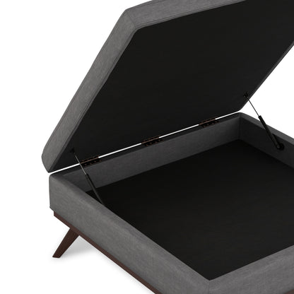 Slate Grey Linen Style Fabric | Owen XL Square Coffee Table Storage Ottoman in Linen Style Fabric