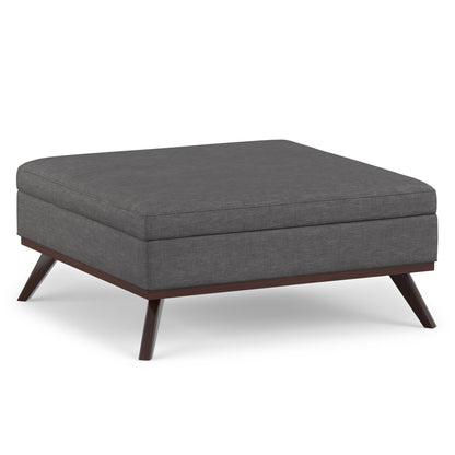 Slate Grey Linen Style Fabric | Owen XL Square Coffee Table Storage Ottoman in Linen Style Fabric