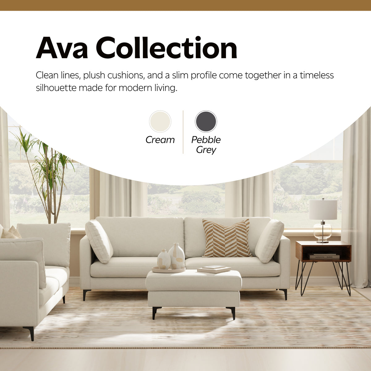 Cream | Ava Mid Century Ottoman