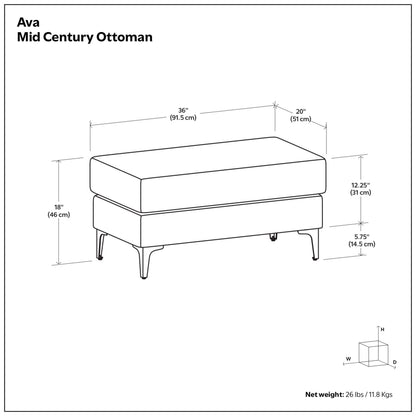 Pebble Grey | Ava Mid Century Ottoman