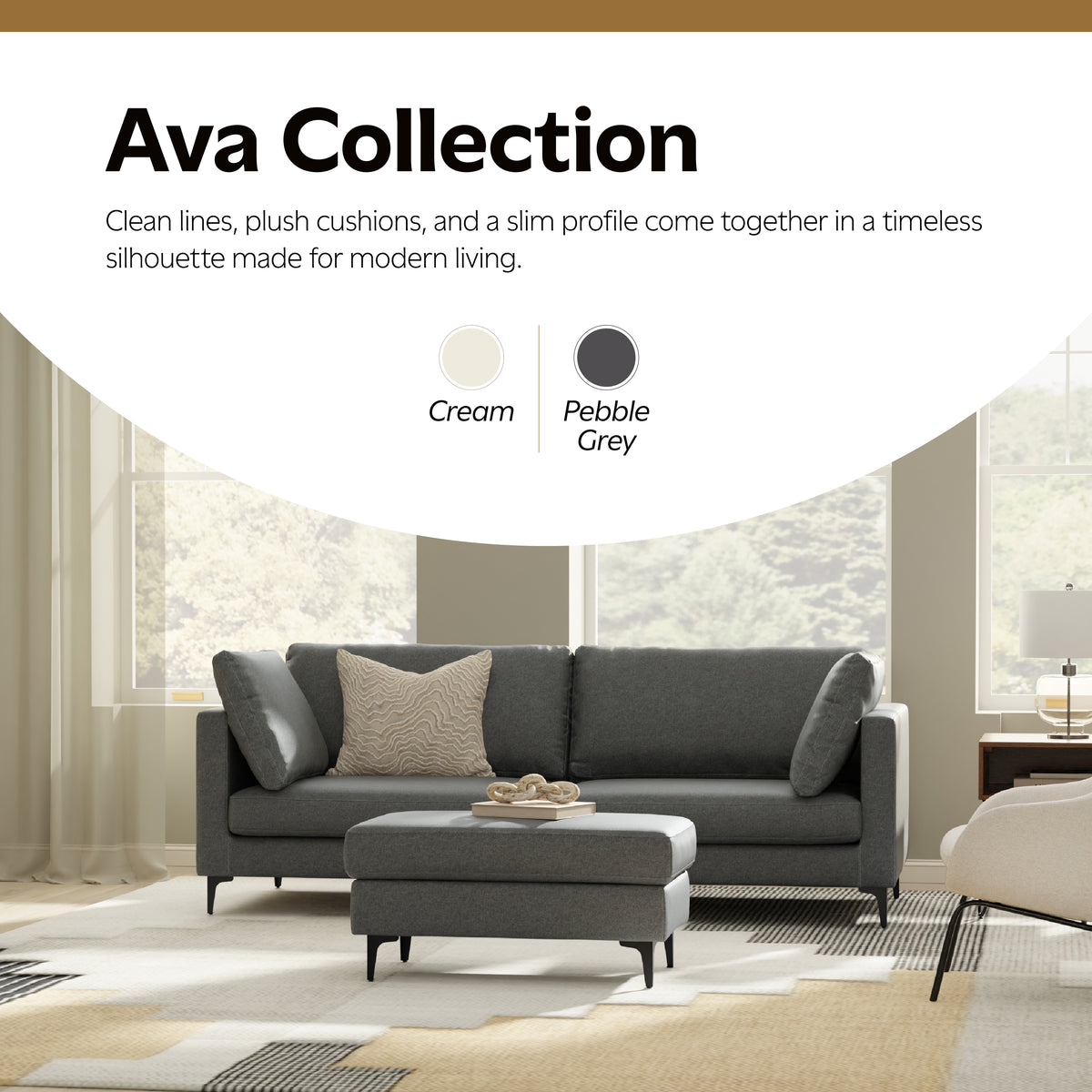 Pebble Grey | Ava Mid Century Ottoman