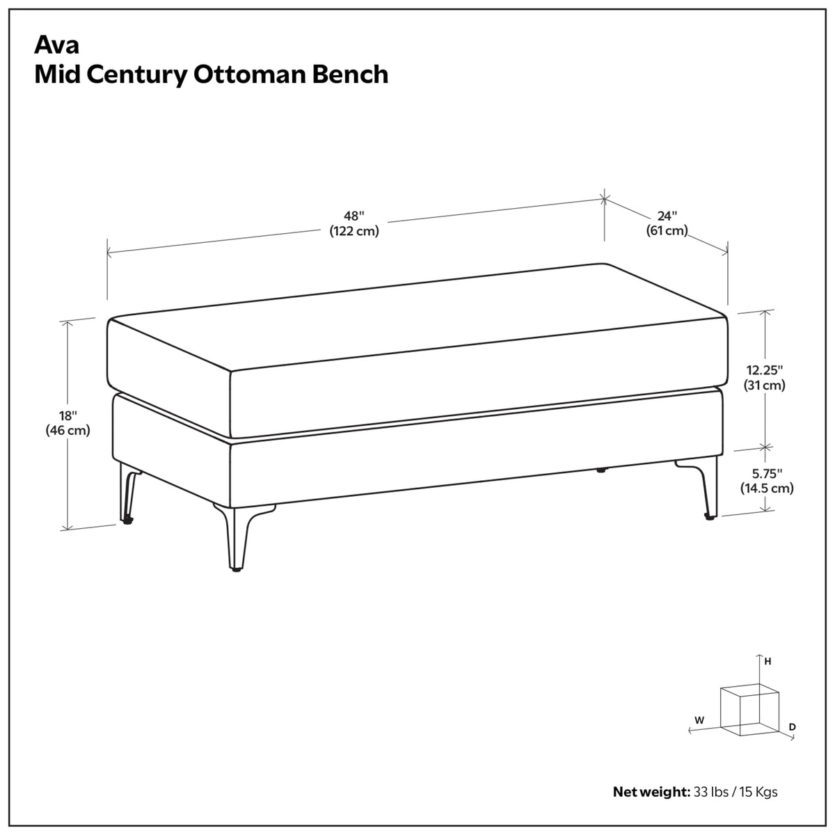 Cream | Ava Mid Century Ottoman Bench