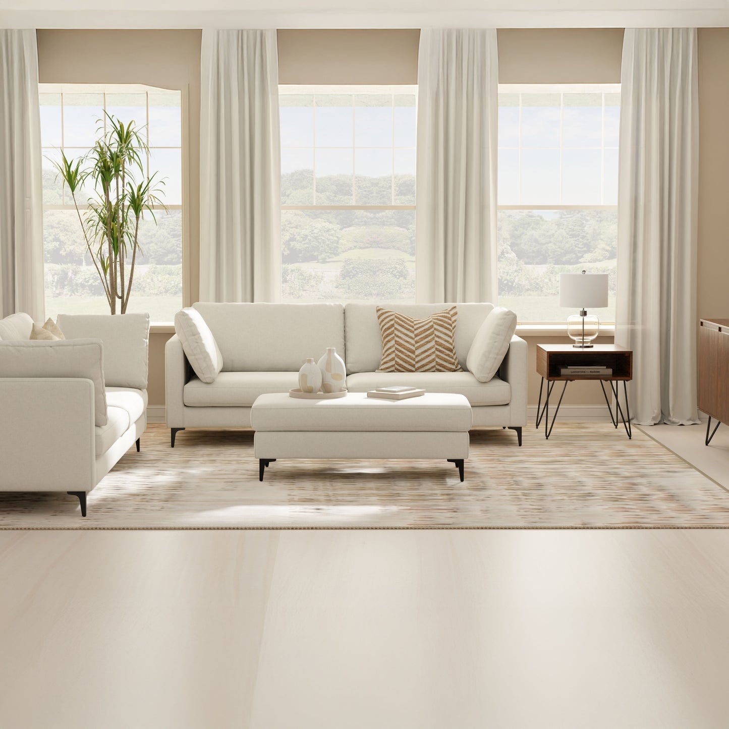 Cream | Ava Mid Century Ottoman Bench