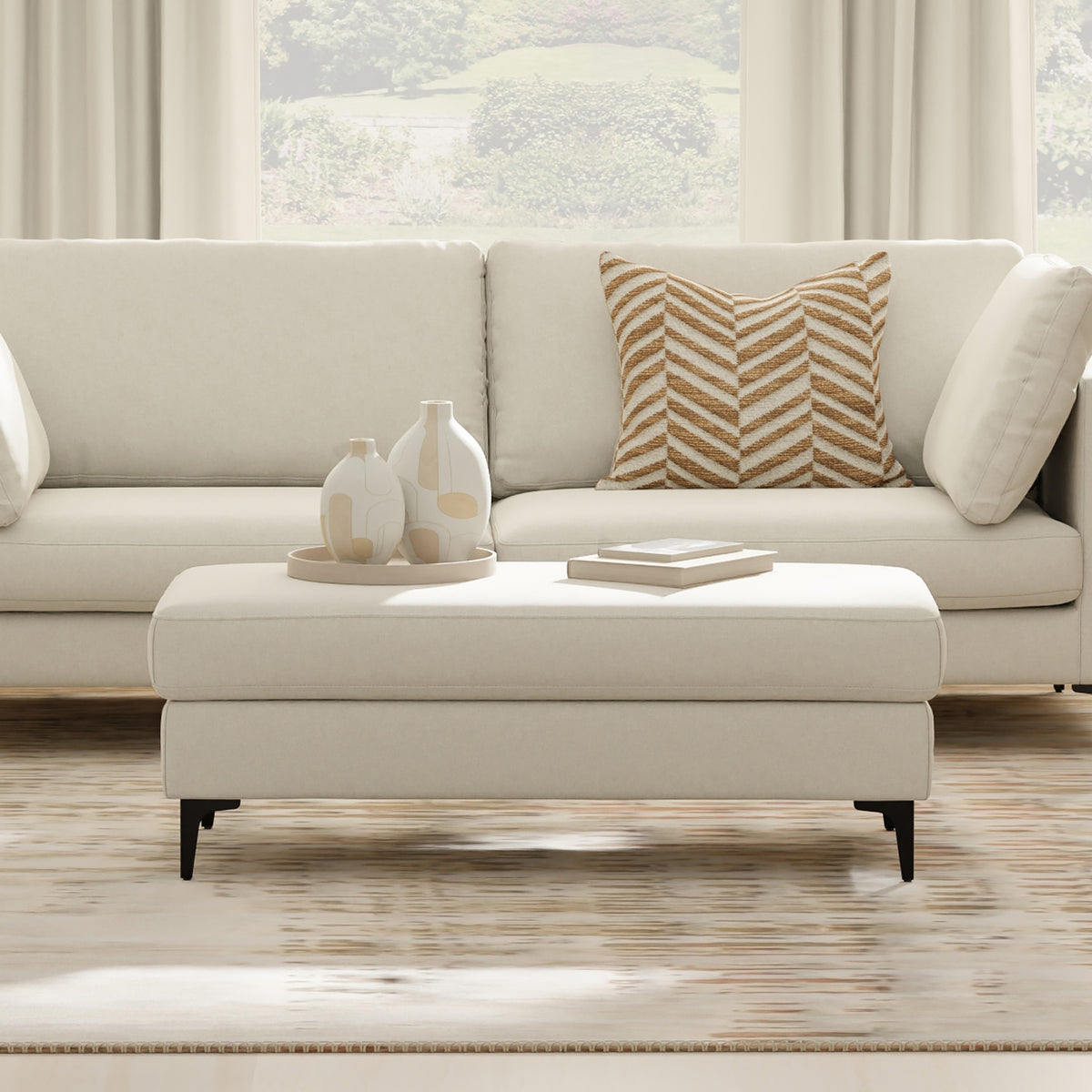 Cream | Ava Mid Century Ottoman Bench