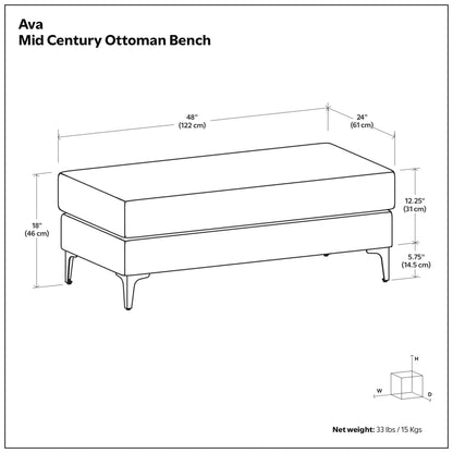 Pebble Grey | Ava Mid Century Ottoman Bench