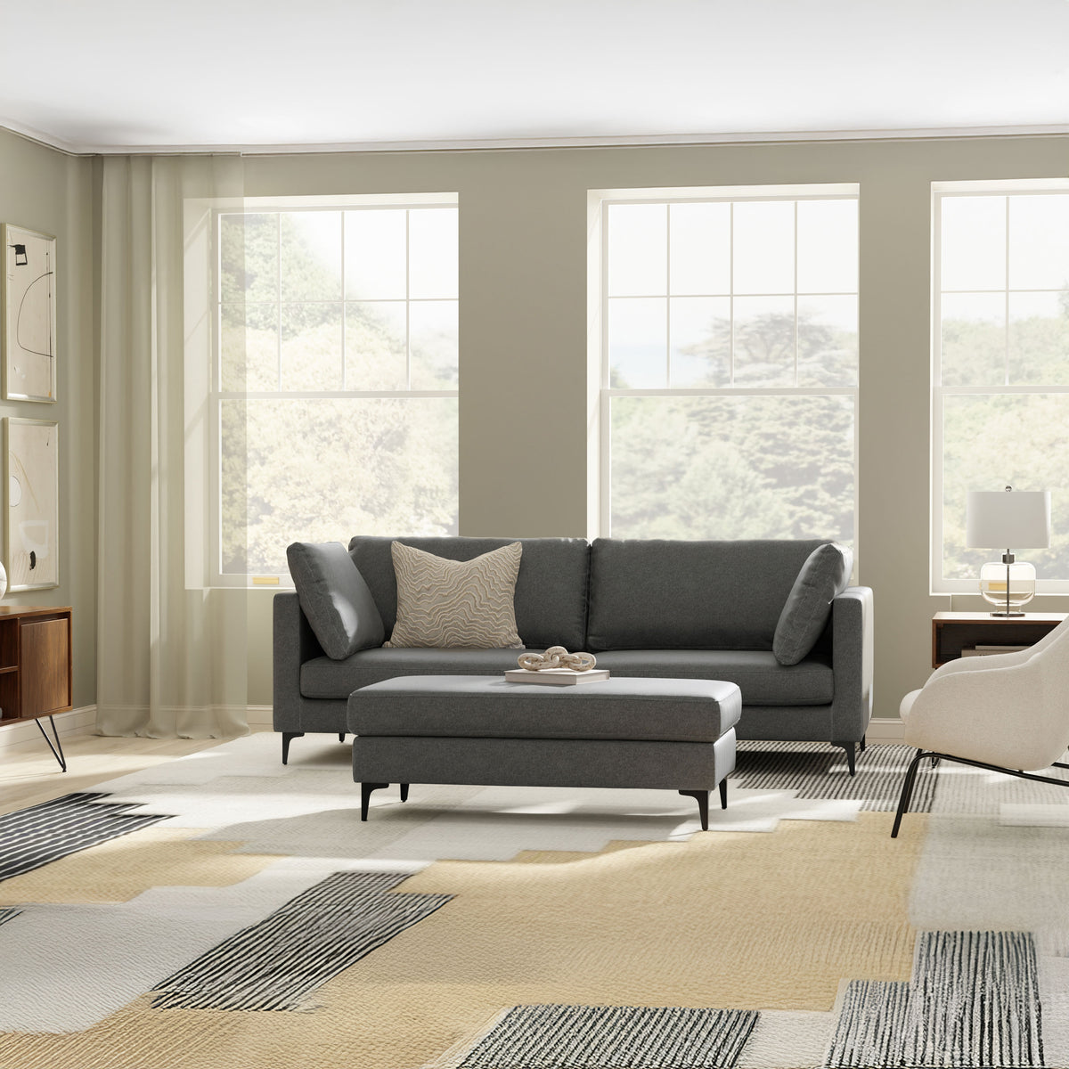 Pebble Grey | Ava Mid Century Ottoman Bench