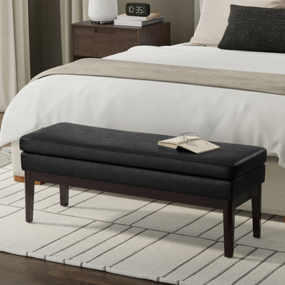 Distressed Black Distressed Vegan Leather | Carlson Ottoman Bench in Distressed Vegan Leather